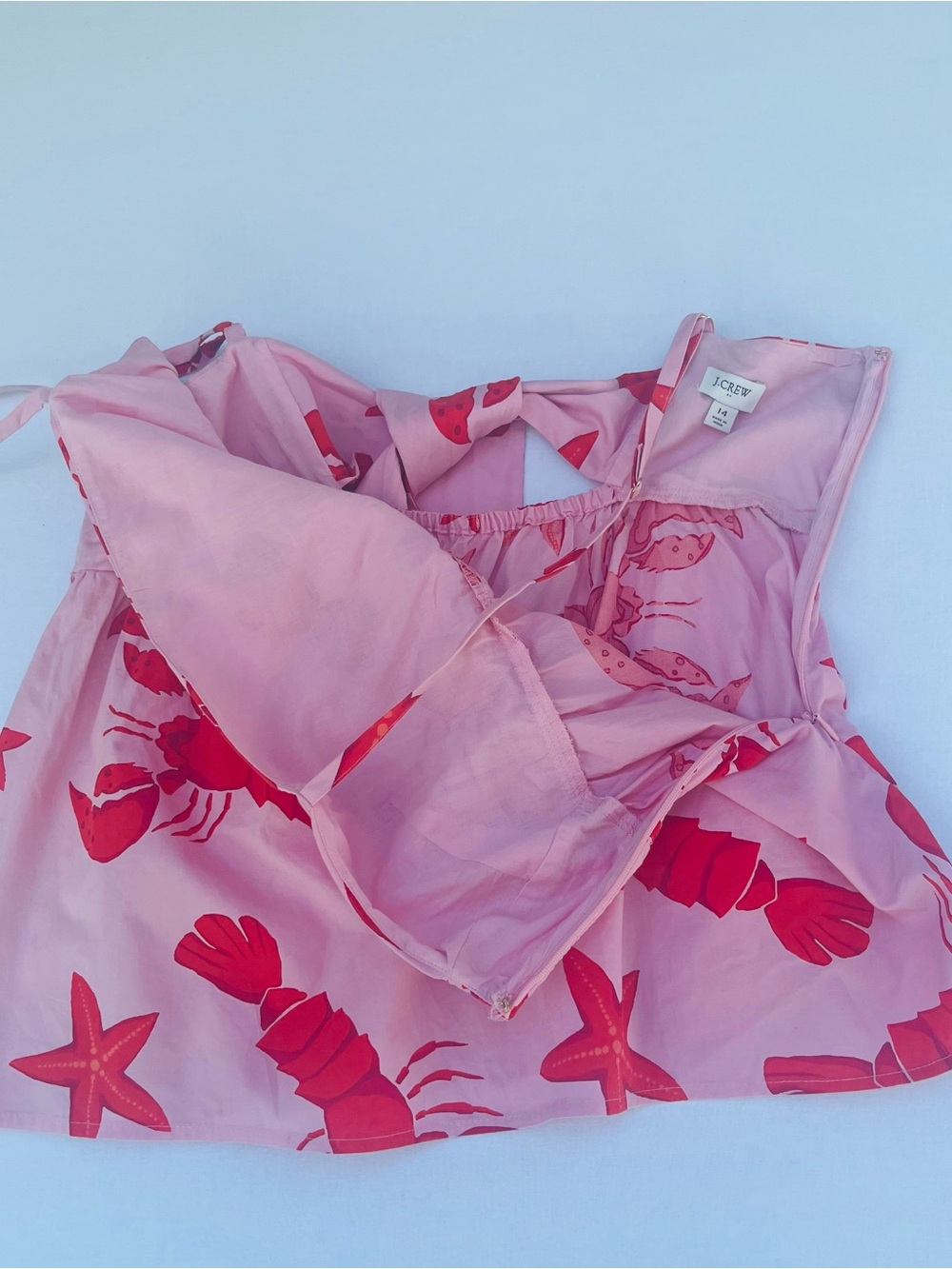 J.Crew Red Crab Lobster Starfish Design Tie-Back Strappy Summer Pink Top Size 14 - Picture 7 of 15